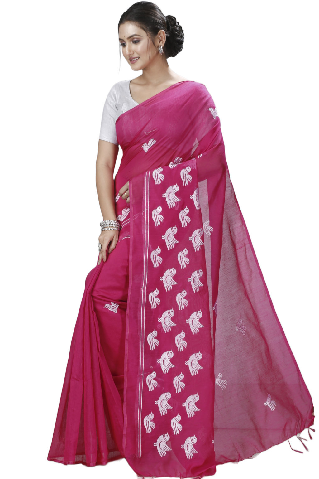 Pink Blended Cotton Thulasi Hand Loom Saree (1187)